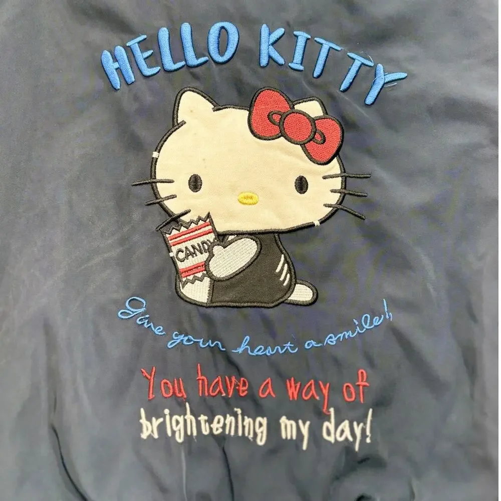 Sanrio Miniso Hello Kitty Bomber Jacket Girls Kids 7-8 Navy Full Zip Embroidered